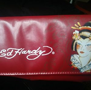 Ed Hardy red clutch w/ wristlet chain